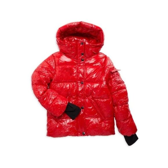 S13 New York Red Glossy Gramercy Puffer Jacket Size 6 Hooded Insulated Winter Co - Picture 1 of 8